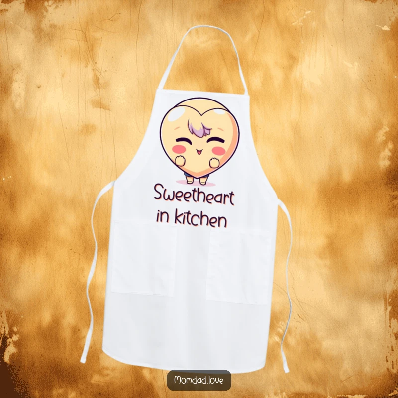 Funny Apron: Character peeking from behind a winking heart emoji, perfect for adding humor to the kitchen.