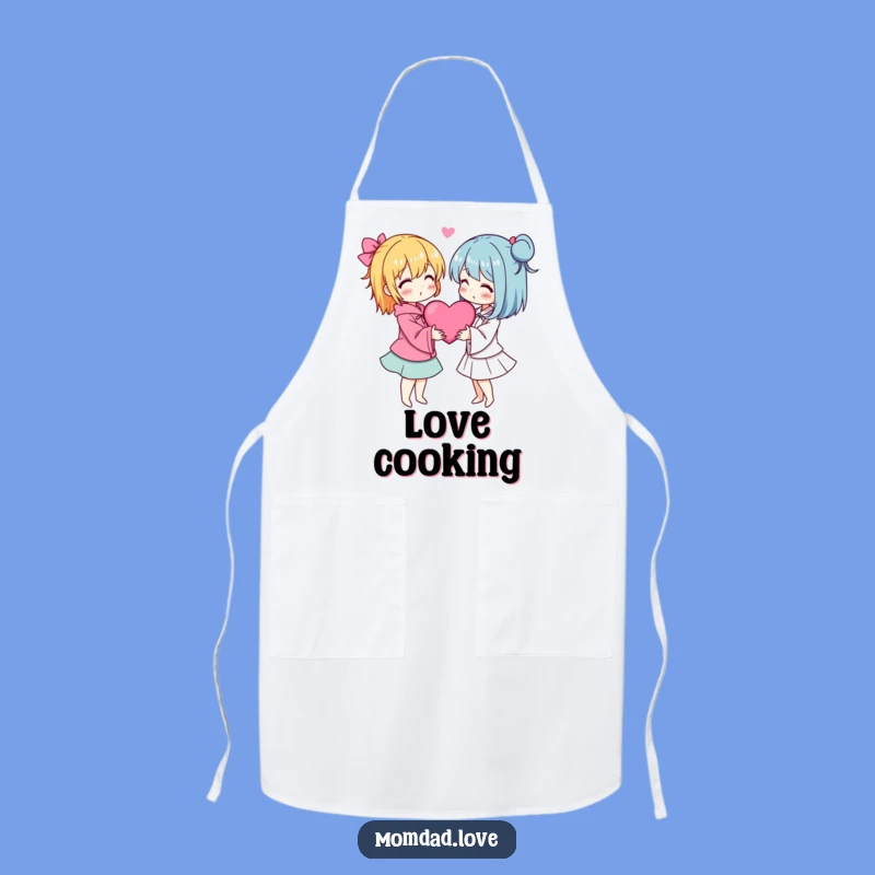Funny Anime Couple Apron - Heart Embrace Kitchen Accessory Gift