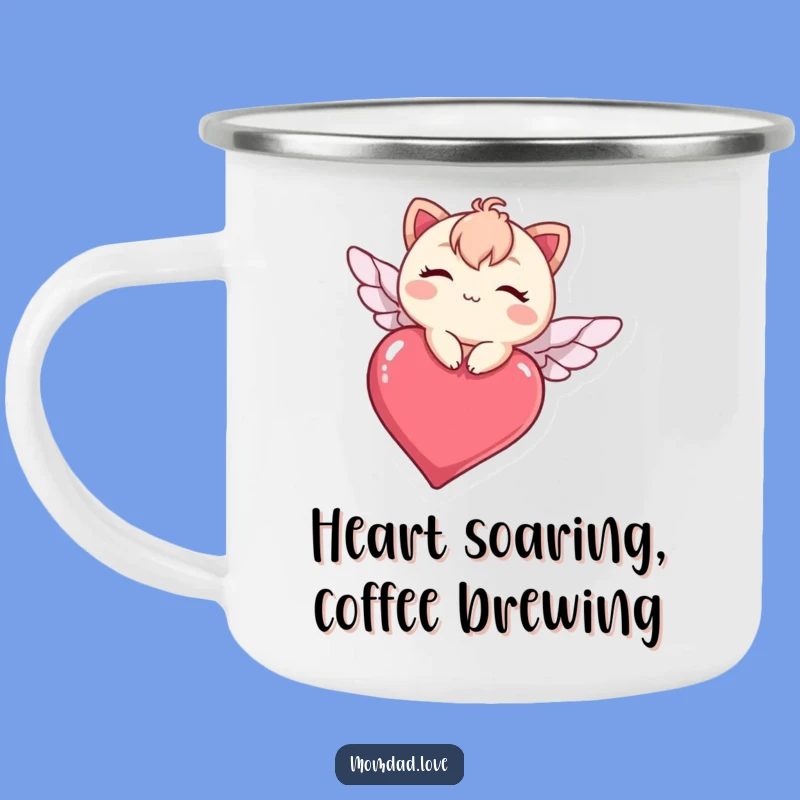 Funny Kawaii Heart Flight Camping Mug - Adventure Winking Character Cup Gift