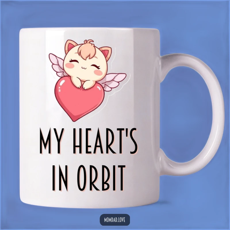 Funny Kawaii Heart Flight Mug - Adorable Winking Character Flying Gift