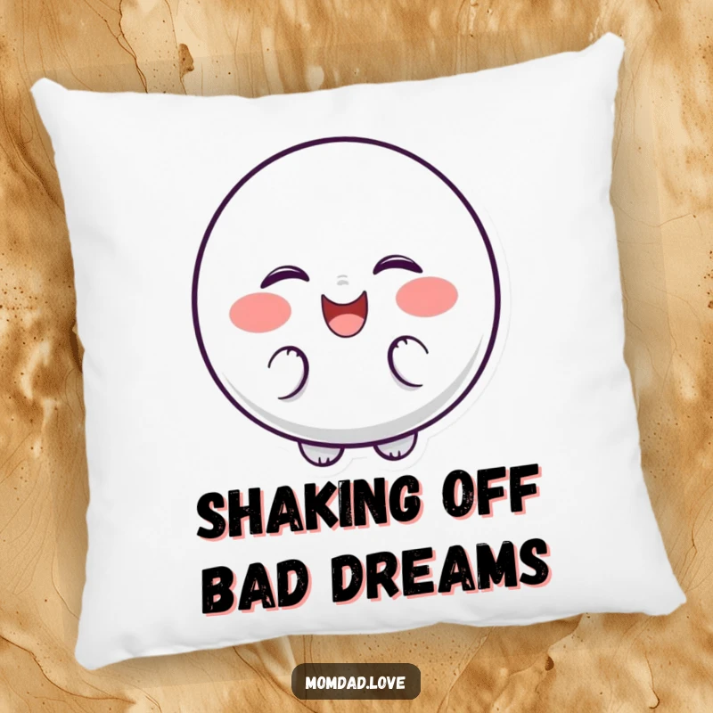 Funny Pillow showing a bubbly character with dots for cheeks, giggling and shaking with laughter.