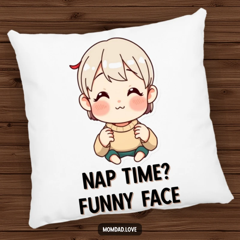 Funny Pillow showcasing an anime style parent making a comical face, offering cozy comfort and a source of amusement.