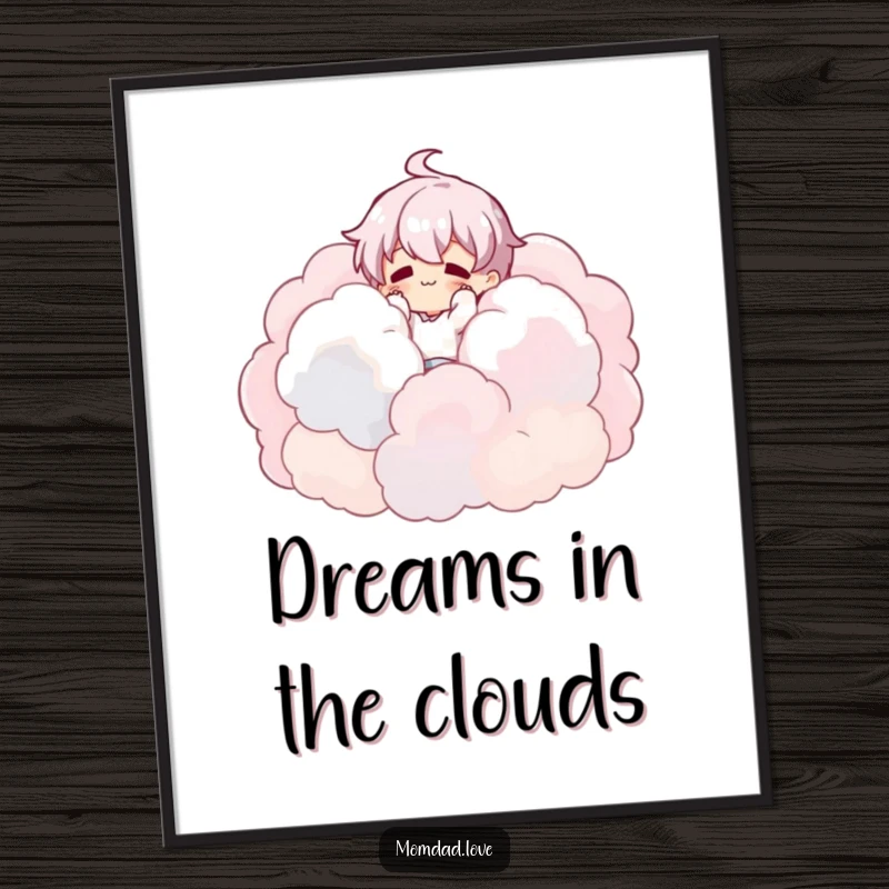 Funny Digital Art: Character tumbling into fluffy clouds, perfect for dreamy decor and as a funny gift.