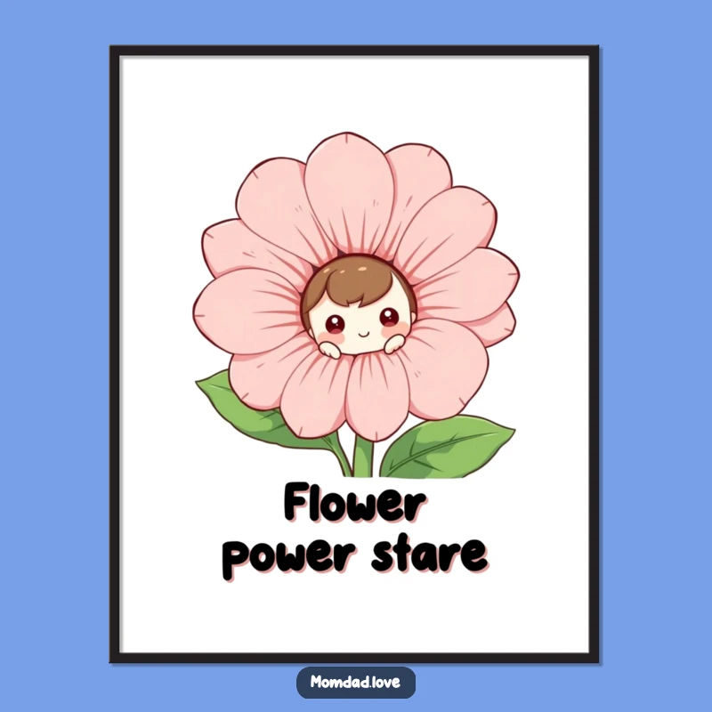 Funny Digital Art Print: Curious Character's Floral Peek, Stunning Funny Gift!