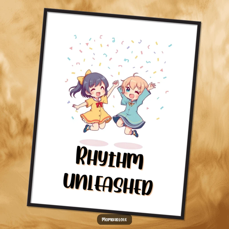 Funny Digital Art: Two anime characters dancing energetically under a confetti shower, capturing a jubilant and festive party atmosphere.