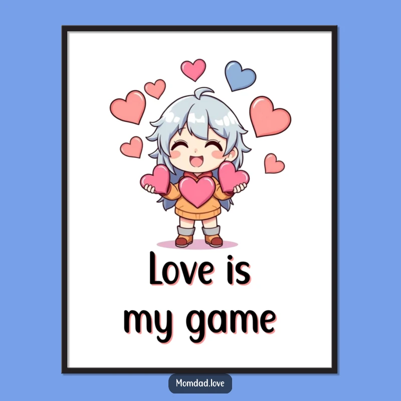 Funny Anime Juggling Hearts Digital Art - Instant Love Decor, Funny Gift.