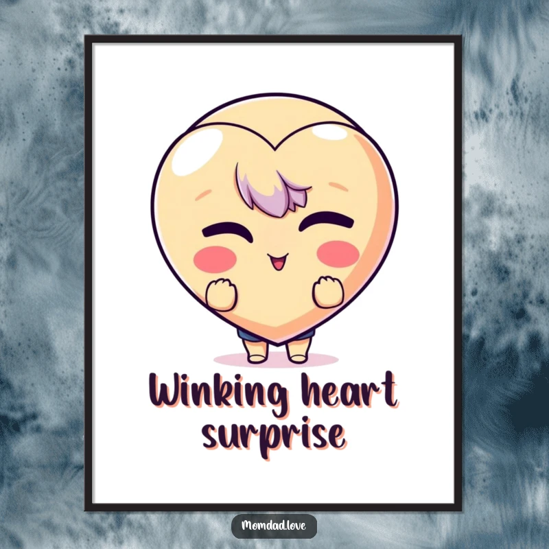 Funny Digital Art: Character peeking from behind a winking heart emoji, perfect for playful decor and as a funny gift.