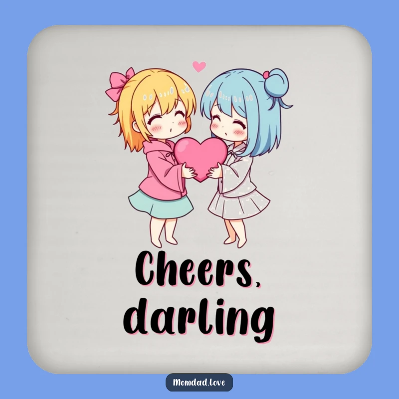 Funny Anime Couple Coaster - Heart Embrace Drink Protector Gift