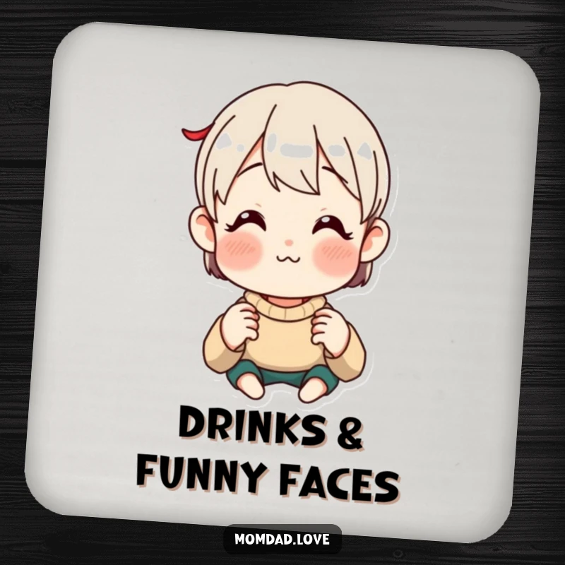 Funny Drink Coaster featuring an anime style parent making a comical, funny face, adding humor to your table.