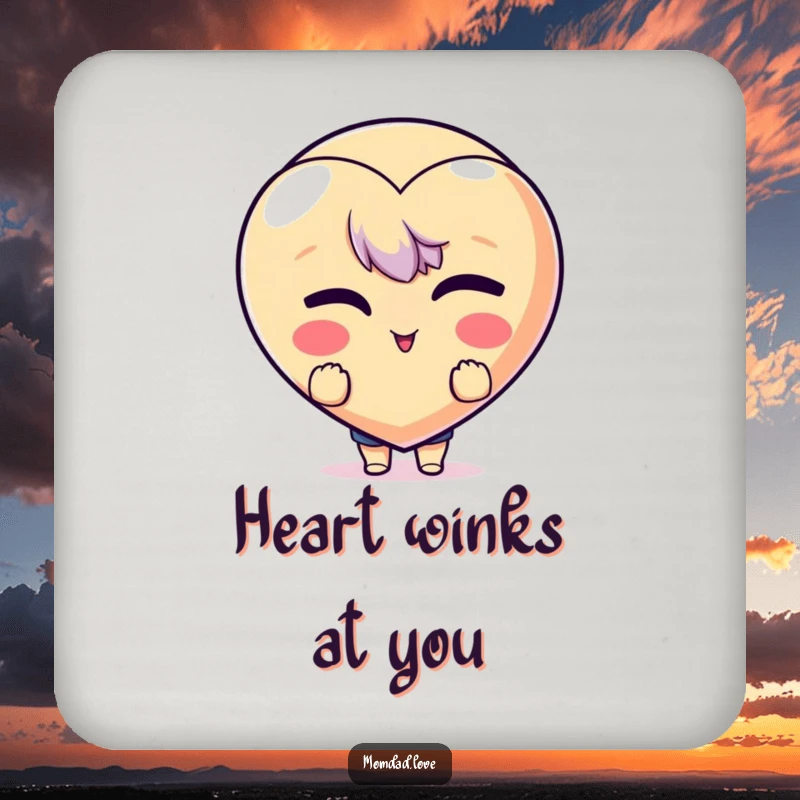 Funny Coasters: Set features character peeking from behind a winking heart emoji, perfect for playful table protection.