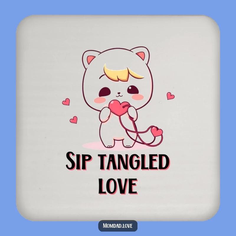 Funny Tangled Heart Coasters: Kawaii Character Set, Protect Surfaces with Charm, Great Funny Gift