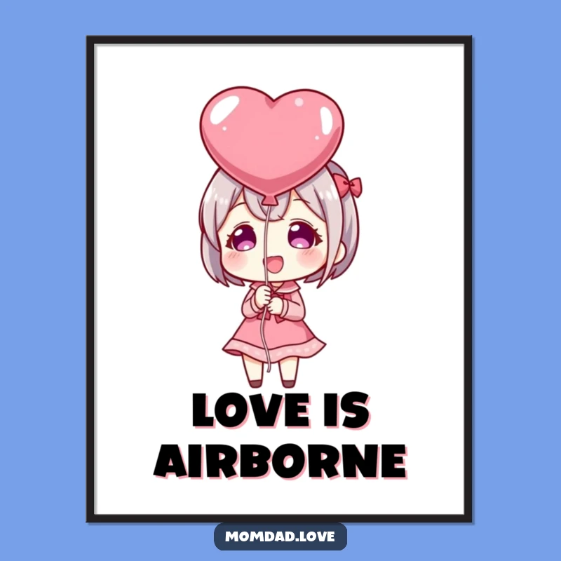 Funny Anime Heart Balloon Poster: Sweet Affection Display, Unique Gift for Lovers