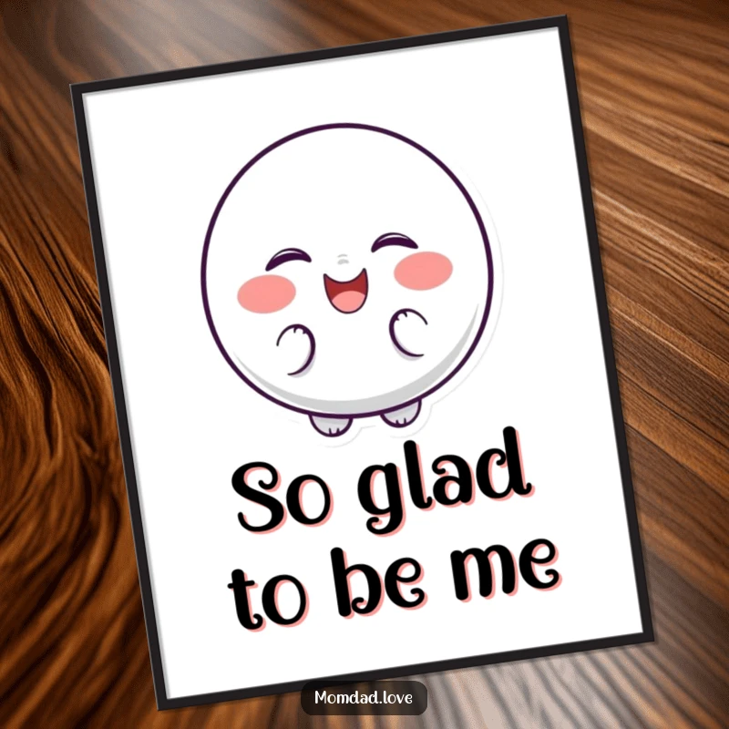 Funny Poster depicting a bubbly character with dotted cheeks, giggling uncontrollably and shaking with laughter.