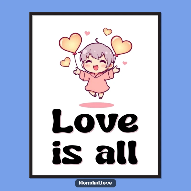 Funny Juggling Hearts Poster: Tiny Character's Love Art