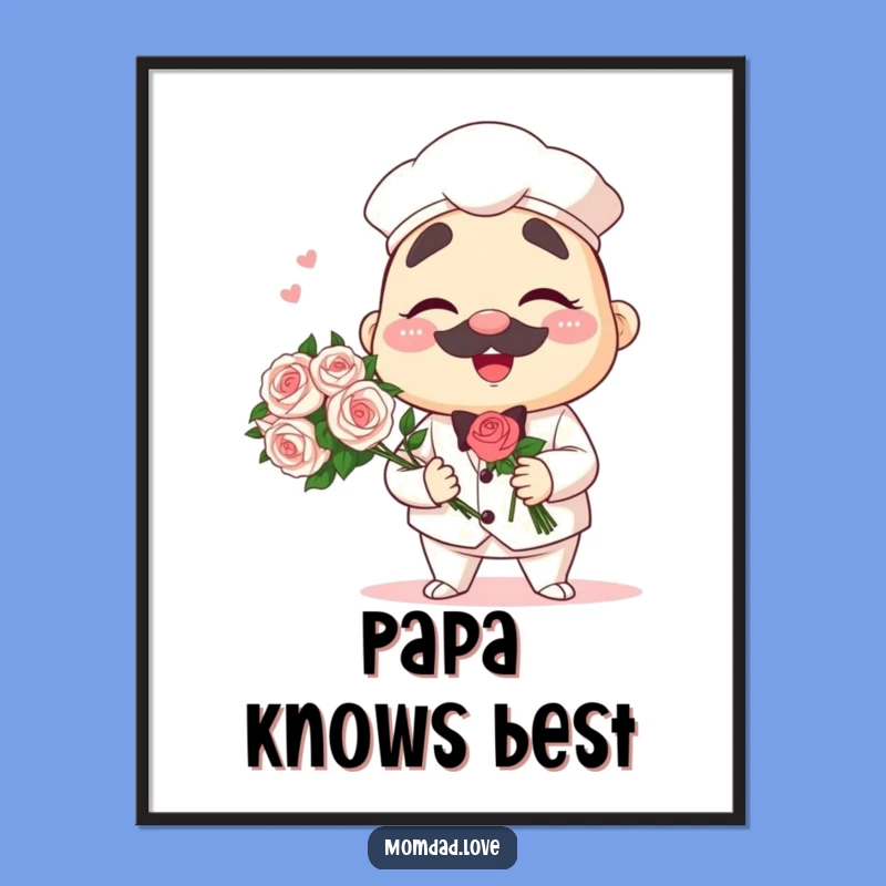 Funny Anime Papa Poster - Winking Dad Bouquet Wall Art Gift