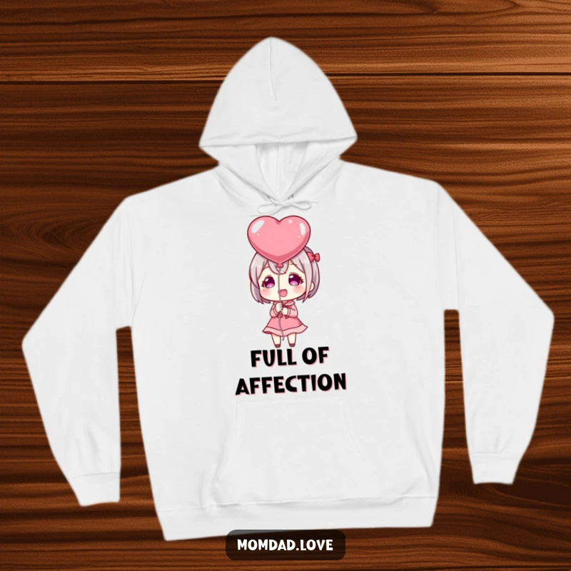 Funny Hoodie: Anime character joyfully presenting a heart-shaped balloon, radiating warmth and loving sentiments.