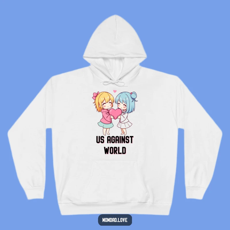 Funny Anime Couple Hoodie - Cozy Embrace Heart Characters Sweatshirt Gift