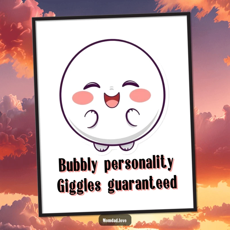 Funny Free Printable Wall Art: A bubbly character with dots for cheeks giggles, shaking with laughter, a delightful piece of cheerful decor.