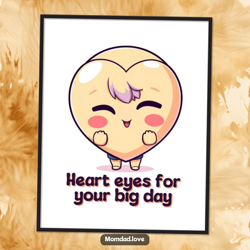 Funny Free Printable Wall Art of a character peeking out from behind a large, winking heart emoji with a cheeky grin.