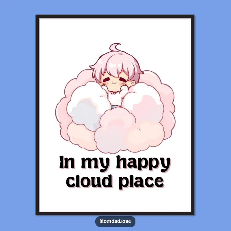 Free Printable Wall Art: Cloud Tumbler Character, Funny Downloadable Decor for a Dreamy Space