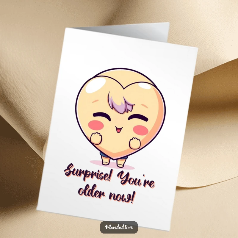 Funny Free Printable Birthday Card featuring a character mischievously peeking from behind a giant, winking heart emoji.