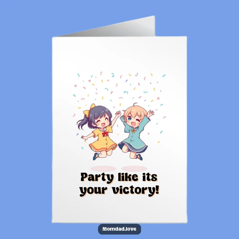 Free Printable Congrats Card: Energetic Anime Duo Celebration - Download Now!