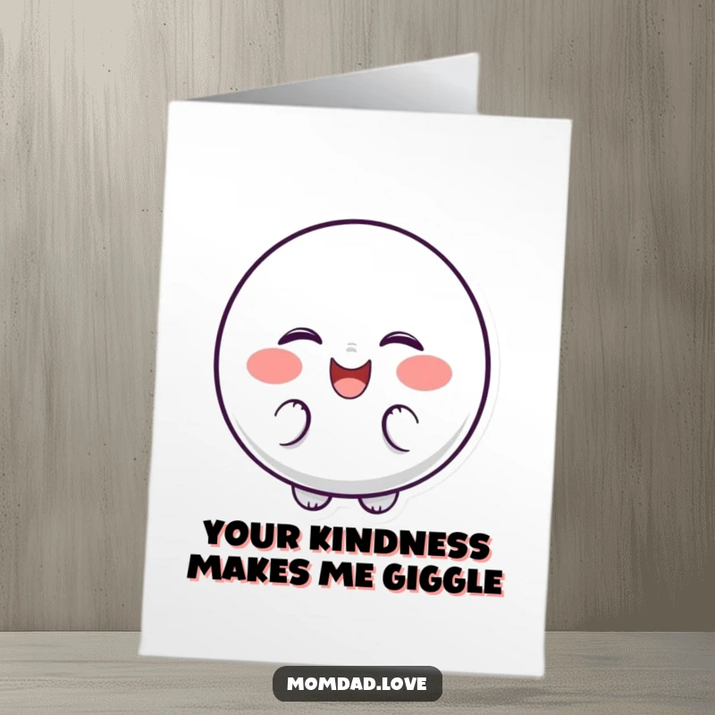 Funny Free Printable Thank You Card: A bubbly character with dots for cheeks giggles, shaking with laughter, expressing heartfelt thanks.