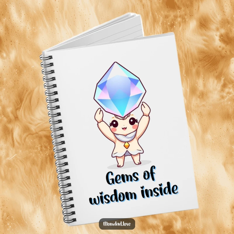 Funny Notebook: A charming character holds a large, shimmering gem, inspiring creative writing.