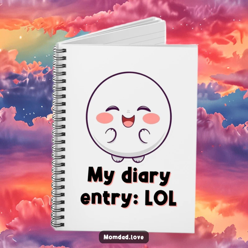 Funny Notebook cover showing a bubbly character with dotted cheeks, giggling and shaking with laughter.