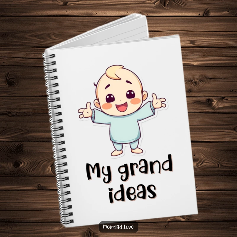 Funny notebook cover with a character striking an exaggerated, goofy pose with arms wide, inspiring creative and humorous ideas.