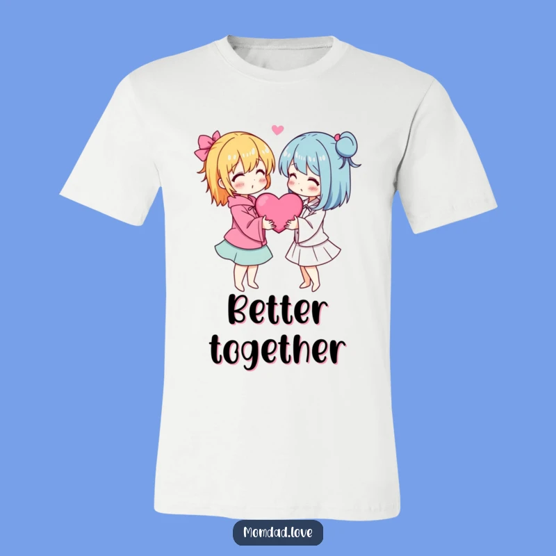 Funny Anime Couple T-Shirt - Heart Embracing Characters Tee Gift