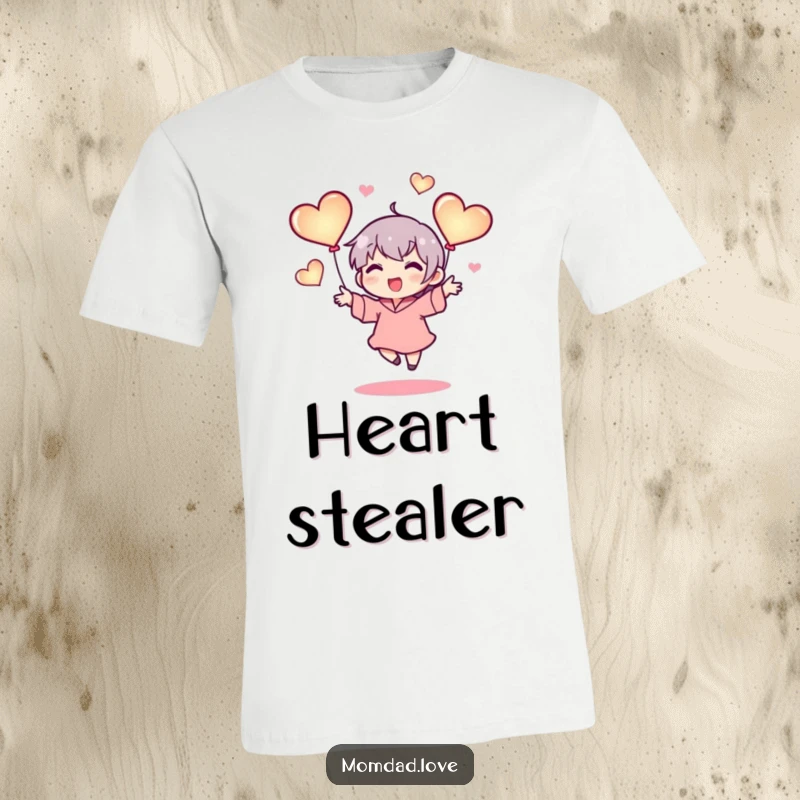 Funny t-shirt featuring a tiny character happily juggling three glowing hearts, embodying love, joy, and a playful spirit, great gift.