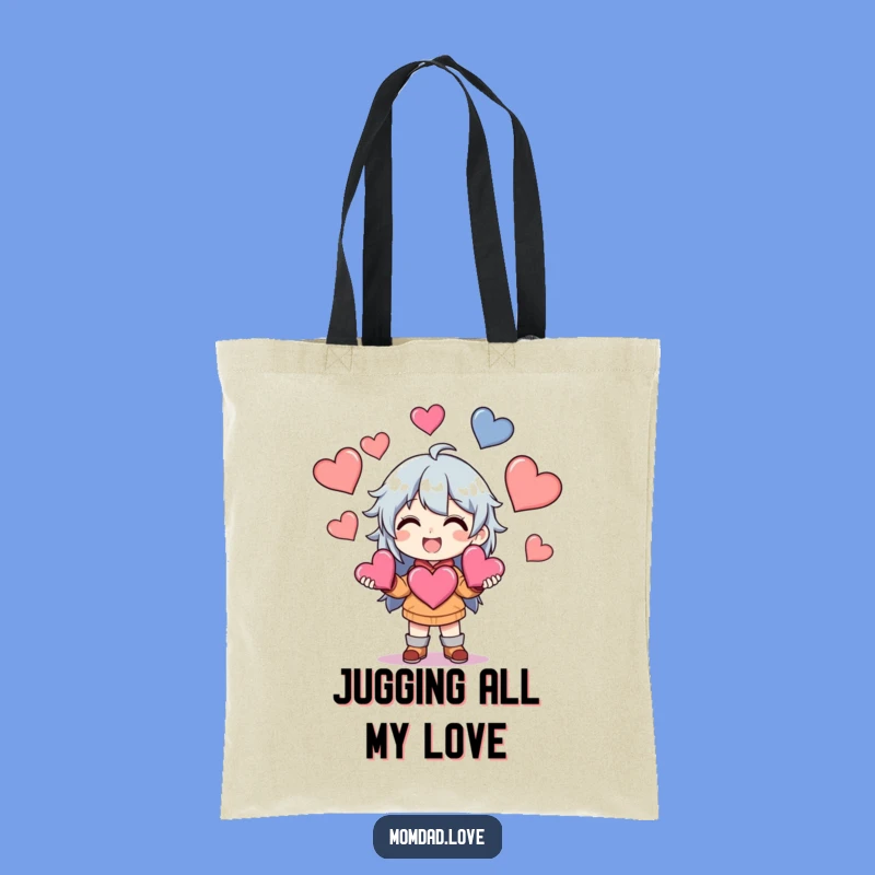 Funny Anime Juggling Hearts Tote Bag - Carry Your Love with Style, Funny Gift.